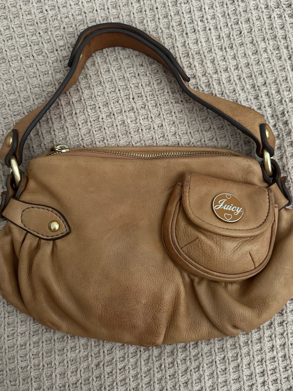 Vintage Juicy Couture Tan Leather Hobo Shoulder Bag